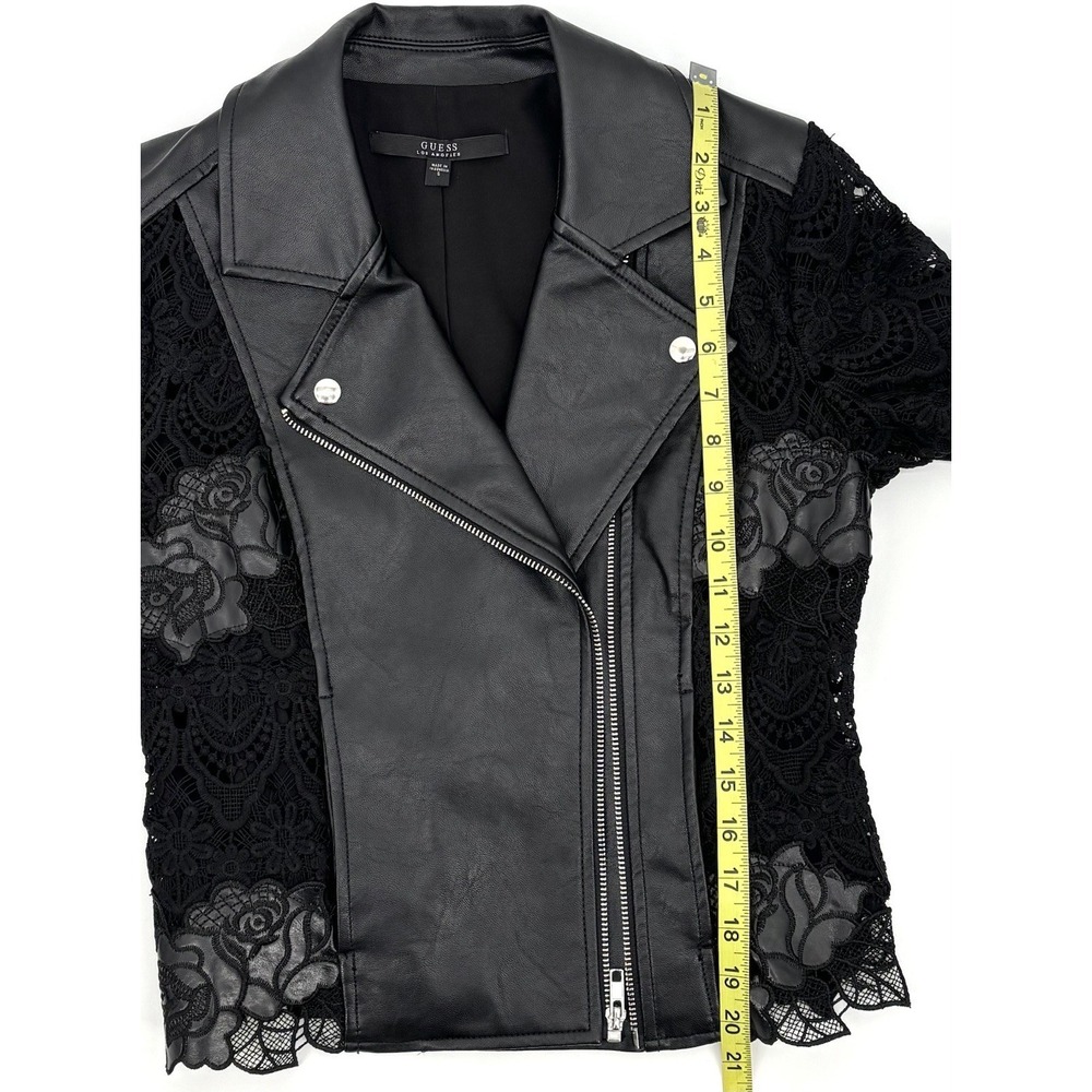 GUESS Los Angeles Moto Jacket Size Small Black Faux Leather Lace Floral Zip - Picture 5 of 8